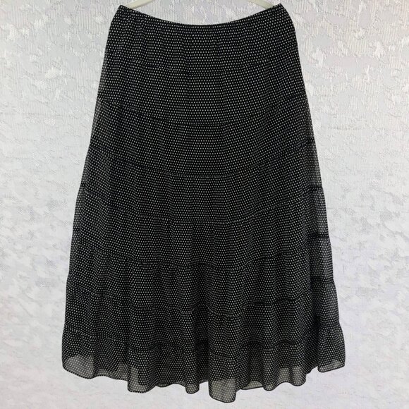 Max Edition Lined Sheer Maxi Skirt Black with White Polka Dots Size M - Picture 1 of 9